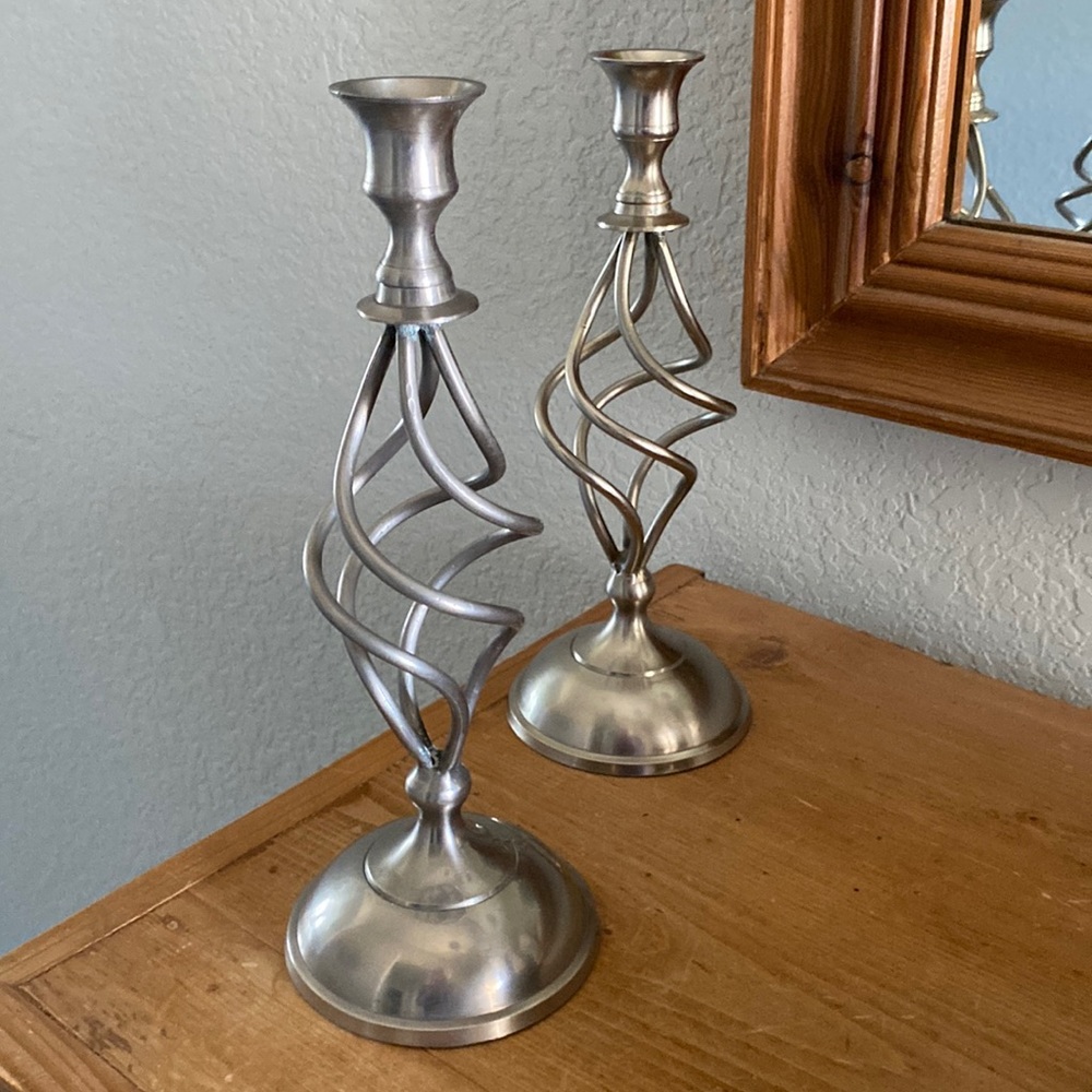 Set of Two Pewter Candlesticks